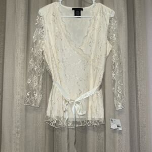 Vintage NWT Apostrophe floral ivory sheer blouse size large